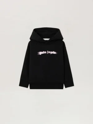 Blurred Pink Logo Black Hoodie