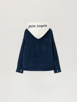 Corduroy Hooded Shirt Navy Blue Jacket-1