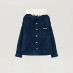 Corduroy Hooded Shirt Navy Blue Jacket