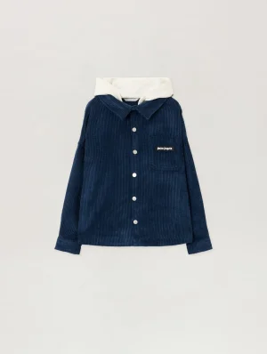 Corduroy Hooded Shirt Navy Blue Jacket