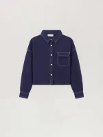 Curved Logo Navy Blue Flannel Shirt