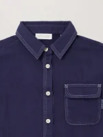 Curved Logo Navy Blue Flannel Shirt-2