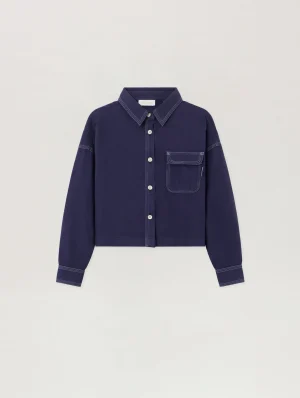 Curved Logo Navy Blue Flannel Shirt