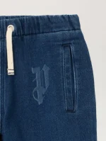 Letters Washed Wide-Leg Medium Blue Denim Pant-2