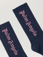 Logo Embroidered Navy High Socks-1