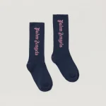 Logo Embroidered Navy High Socks