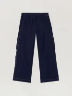 Logo Flannel Loose Navy Blue Cargo Pant-1
