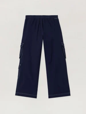Logo Flannel Loose Navy Blue Cargo Pant-1