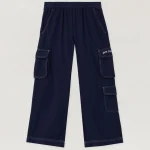 Logo Flannel Loose Navy Blue Cargo Pant