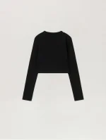 Logo Ribbed Long Sleeve Baby Black T-Shirt-1