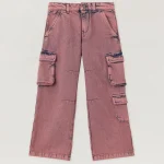 Overdye Wide-leg Antique Rose Blue Cargo Denim Pant