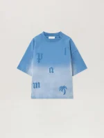 Washed Gradient Letters Light Blue T-Shirt