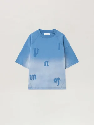 Washed Gradient Letters Light Blue T-Shirt