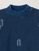 Washed Lettering Medium Blue Sweatshirt-2