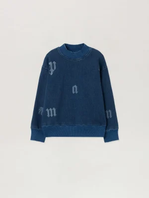 Washed Lettering Medium Blue Sweatshirt