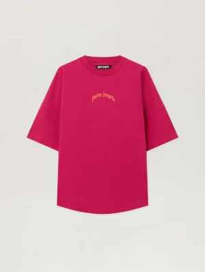 back-curved-logo-over-fuchsia-orange-t-shirt