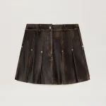 curved-logo-brown-lea-pleated-skirt