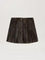 curved-logo-brown-lea-pleated-skirt