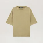 curved-logo-loose-collar-army-green-t-shirt