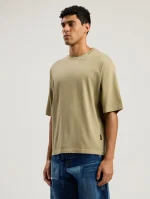 curved-logo-loose-collar-army-green-t-shirt-2