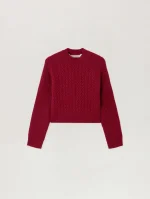 curved-logo-ribbed-burgundy-sweater
