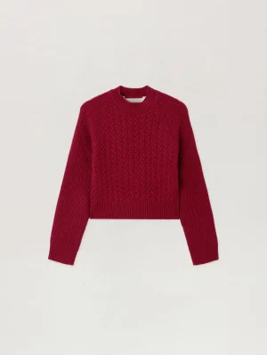 curved-logo-ribbed-burgundy-sweater