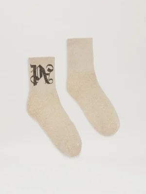 monogram-lurex-short-gold-socks